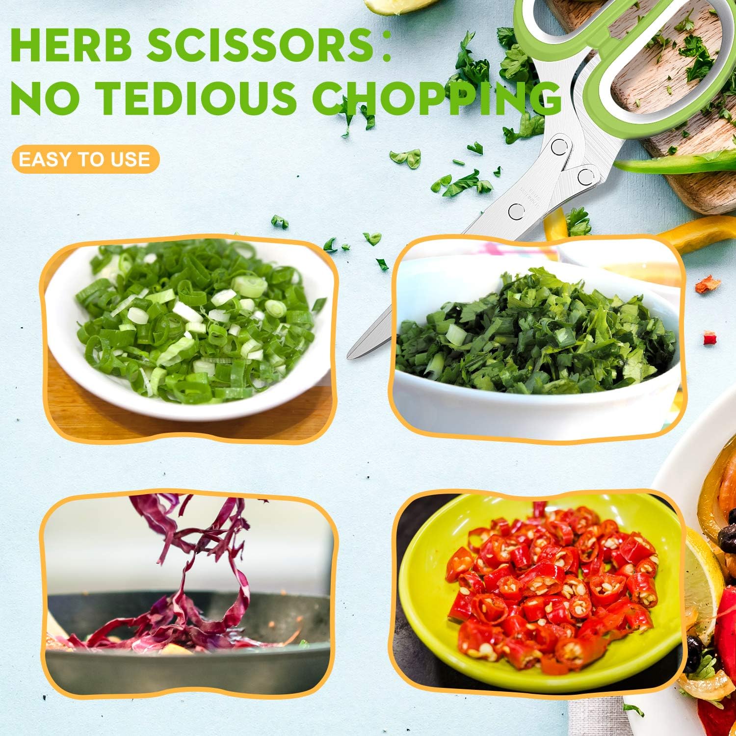 "5-Blade Herb Scissors β Chop Herbs in Seconds!"