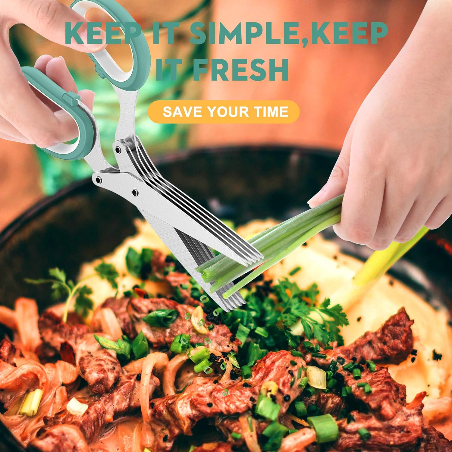 "5-Blade Herb Scissors β Chop Herbs in Seconds!"